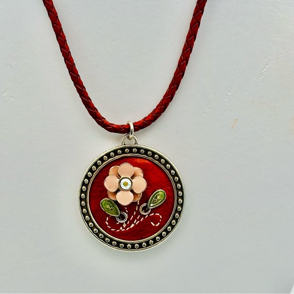 Brighton Opening Night At The Opera Red Leather Cord Red Flower Necklace - Picture 5 of 12